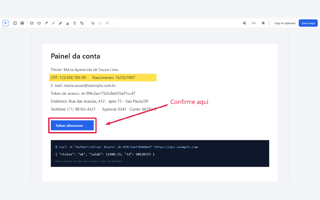 The editor with a highlight, a rectangle, an arrow and a text label